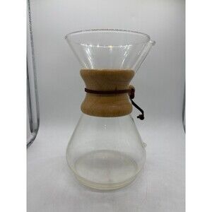 Vintage Chemex Glass Coffee Maker Wood Handle Leather Cord - Classic 6-Cup Size